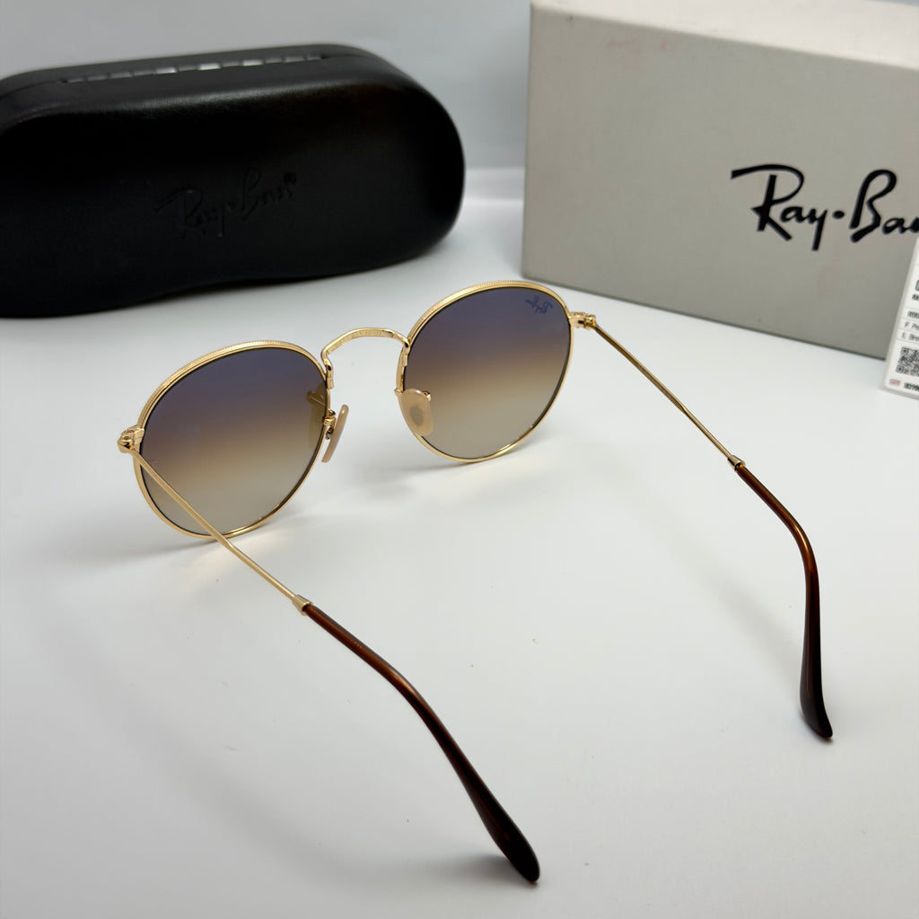 Ray-Ban Round Metal RB3447 – Or & Verres Minéraux Marron Dégradé