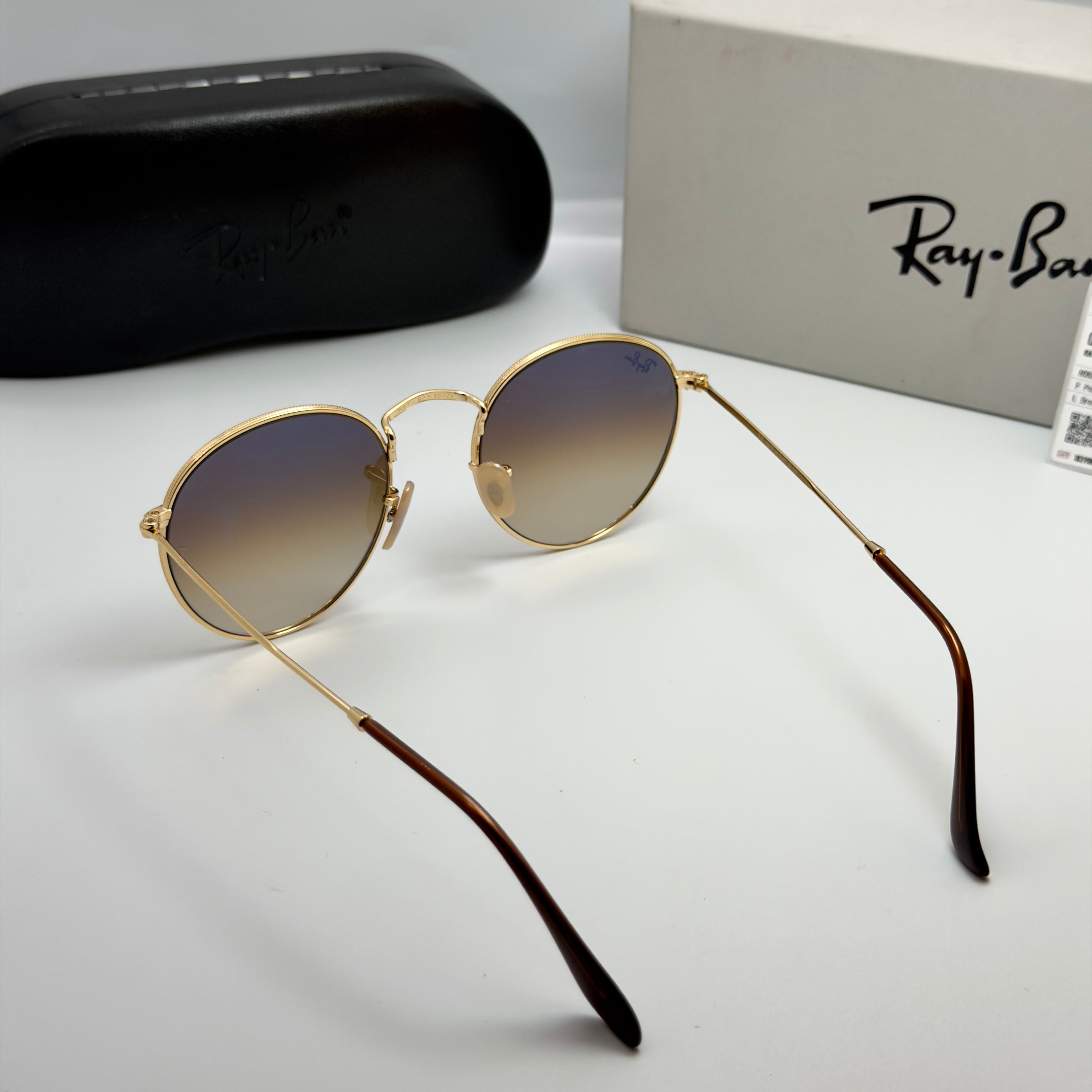 Ray-Ban Round Metal RB3447 – Or & Verres Minéraux Marron Dégradé