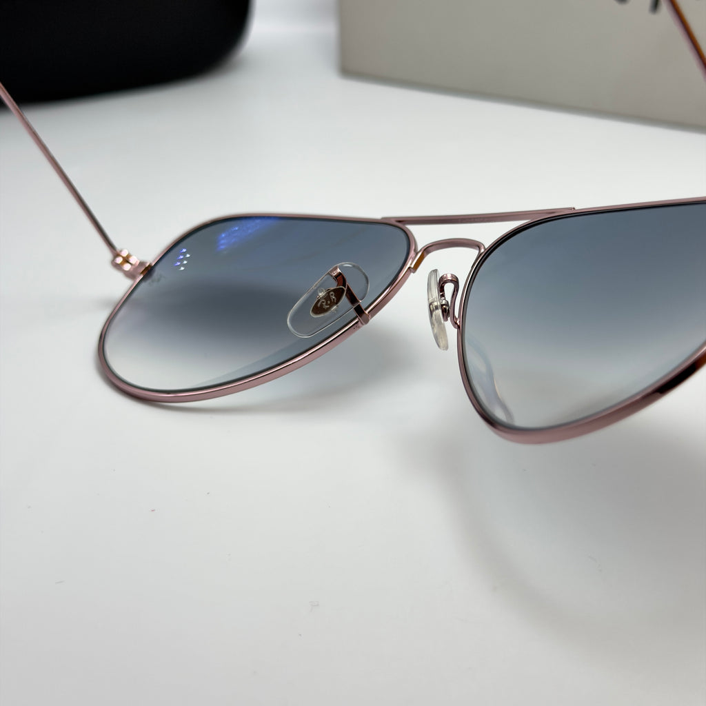 Ray-Ban Aviator RB3025 – Or Rose & Verres Minéraux Bleu Dégradé