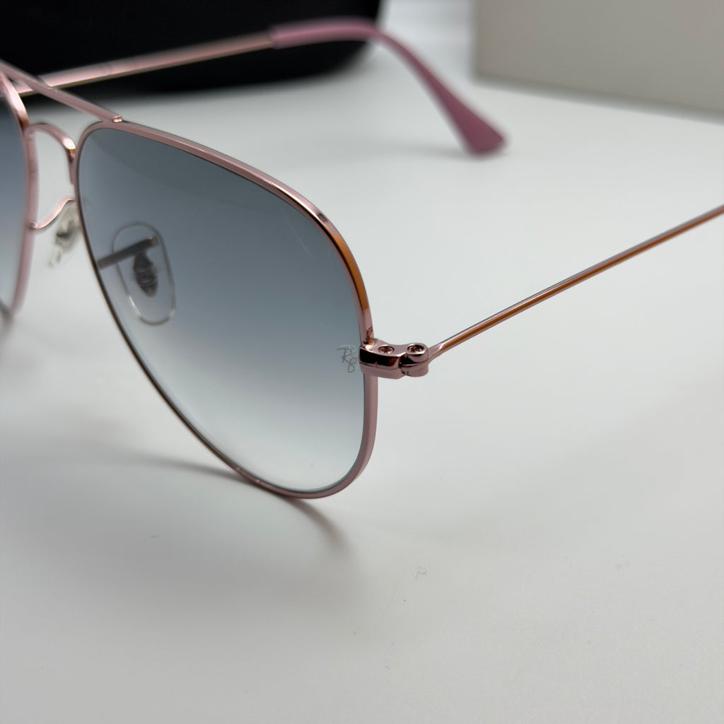 Ray-Ban Aviator RB3025 – Or Rose & Verres Minéraux Bleu Dégradé
