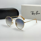 Ray-Ban Round Metal RB3447 – Or & Verres Minéraux Bleu Dégradé
