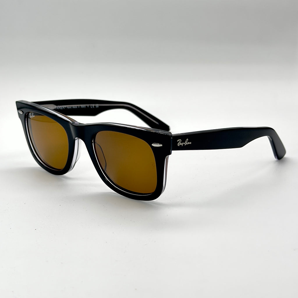 RAYBAN RB2140 Noir transparent (Black Crystal)— Original Wayfarer inclinée