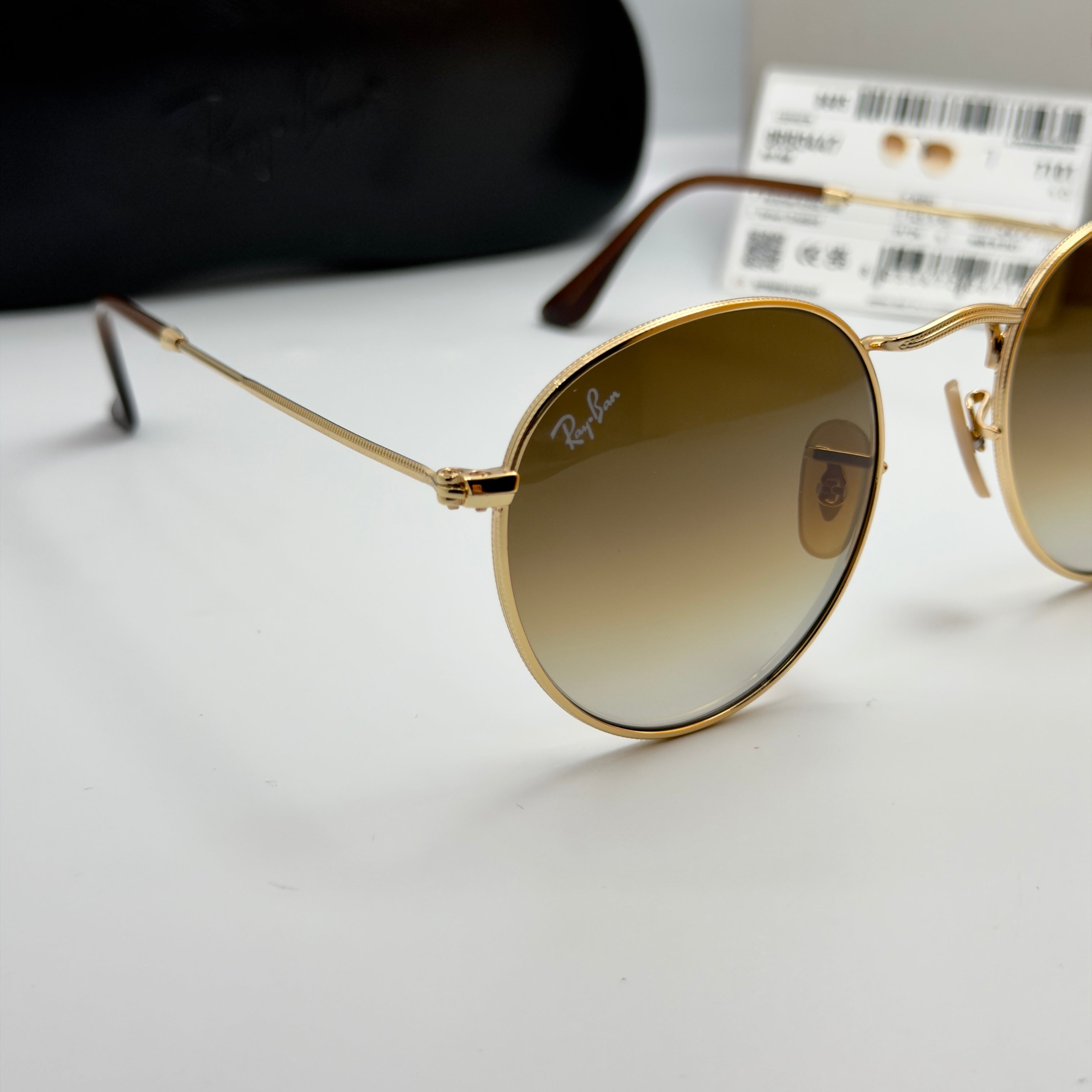 Ray-Ban Round Metal RB3447 – Or & Verres Minéraux Marron Dégradé