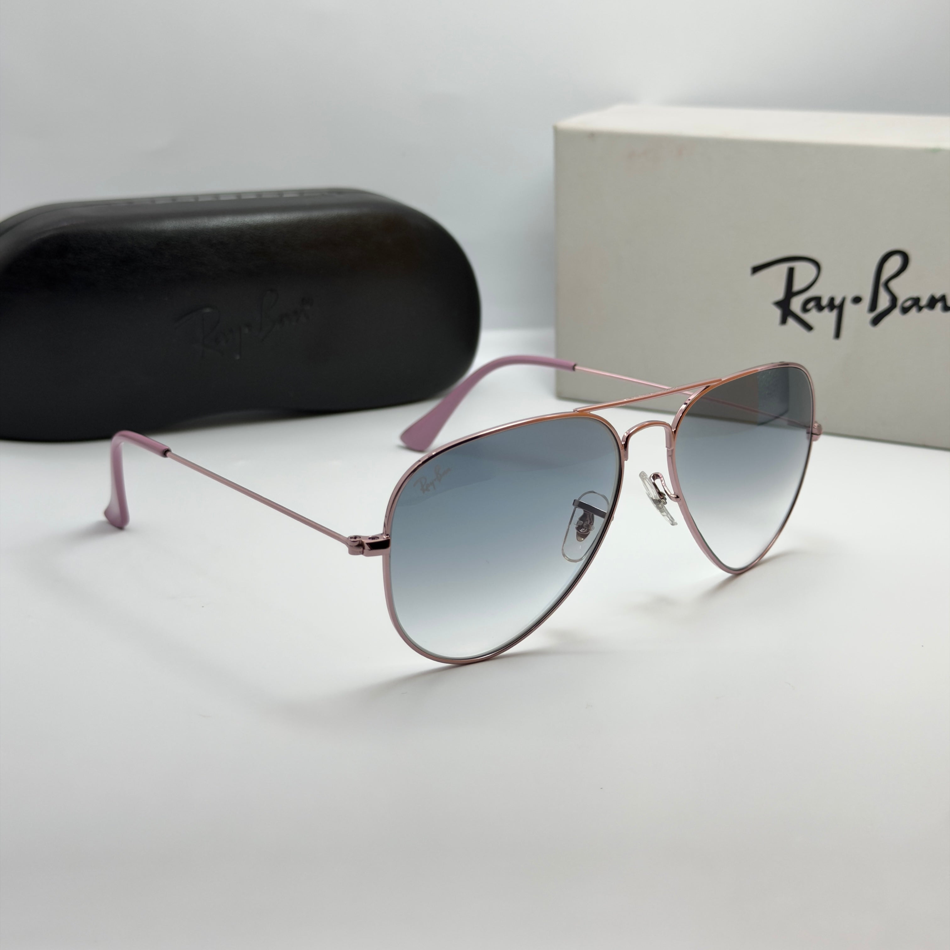 Ray-Ban Aviator RB3025 – Or Rose & Verres Minéraux Bleu Dégradé