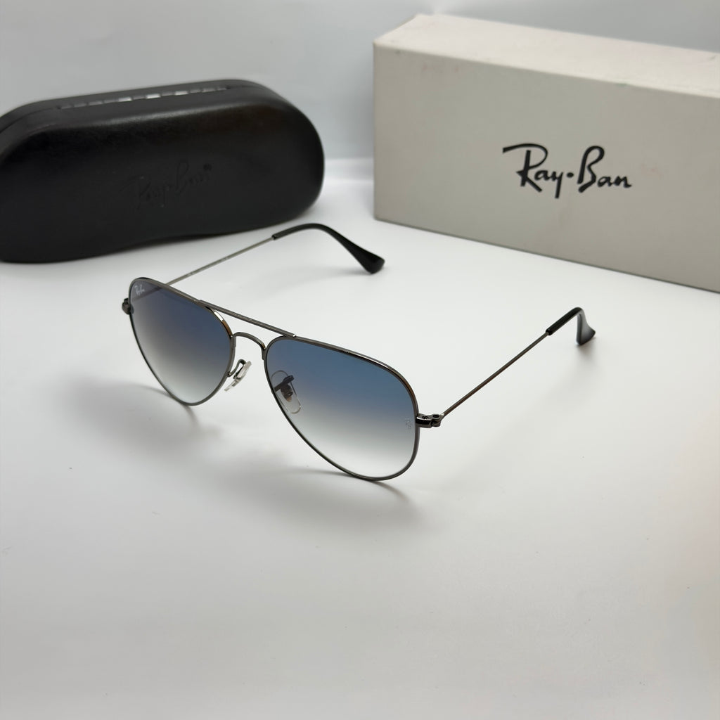 Ray-Ban Aviator RB3025 – Gunmetal & Verres Minéraux Bleu Dégradé